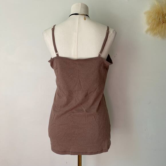 Old Navy Womens Y2K Ribbed Lace Trimmed Tank Size XL Preppy Brown Elena Gilbert - Picture 3 of 8